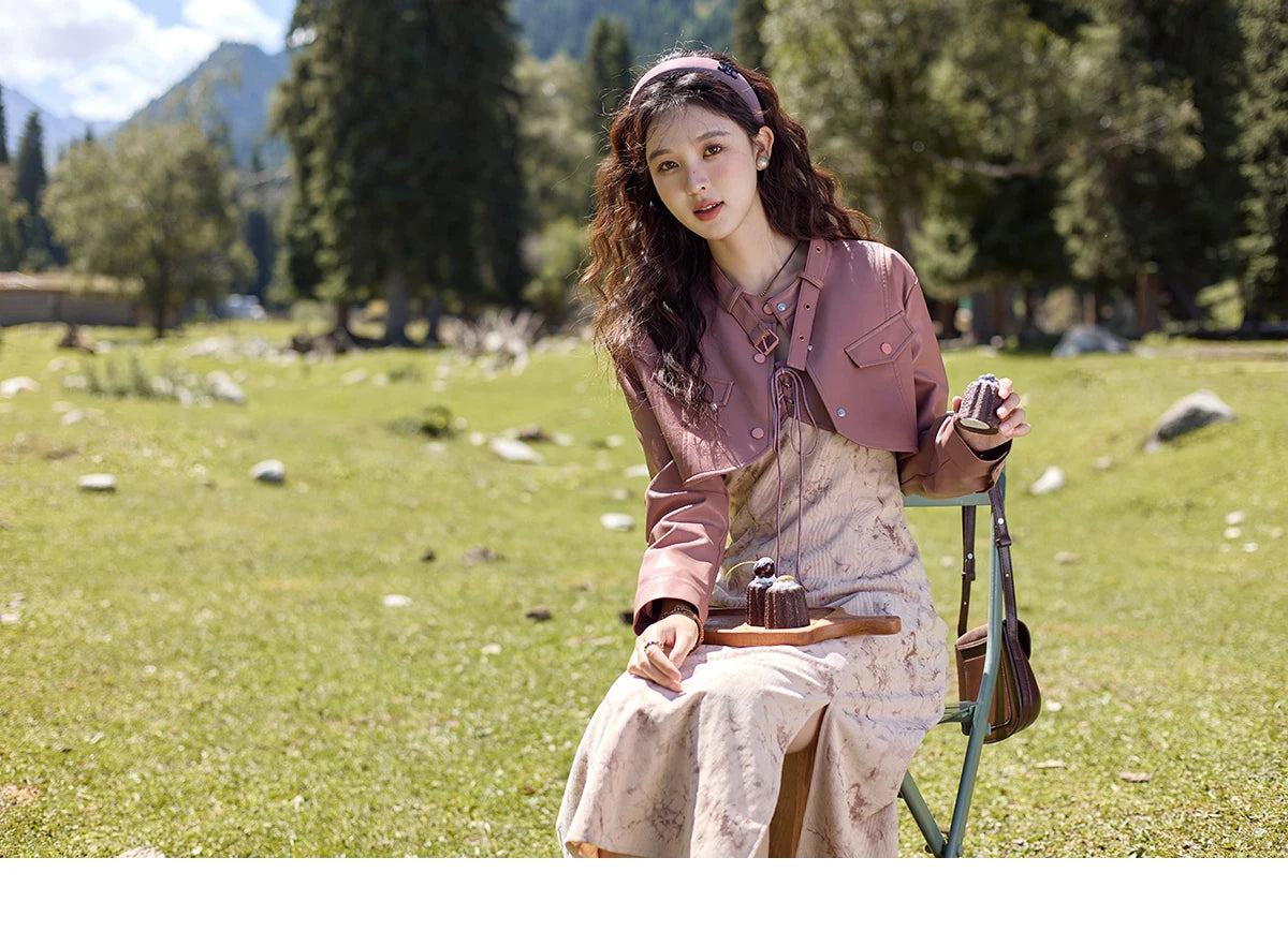 Mishow Leather Patchwork Floral Strap Dress MXD43L2031