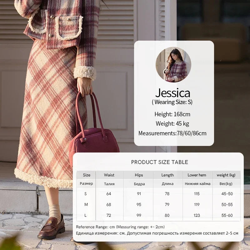 Mishow Plaid Tweed Jacket & Midi Skirt Set MXD54W0562