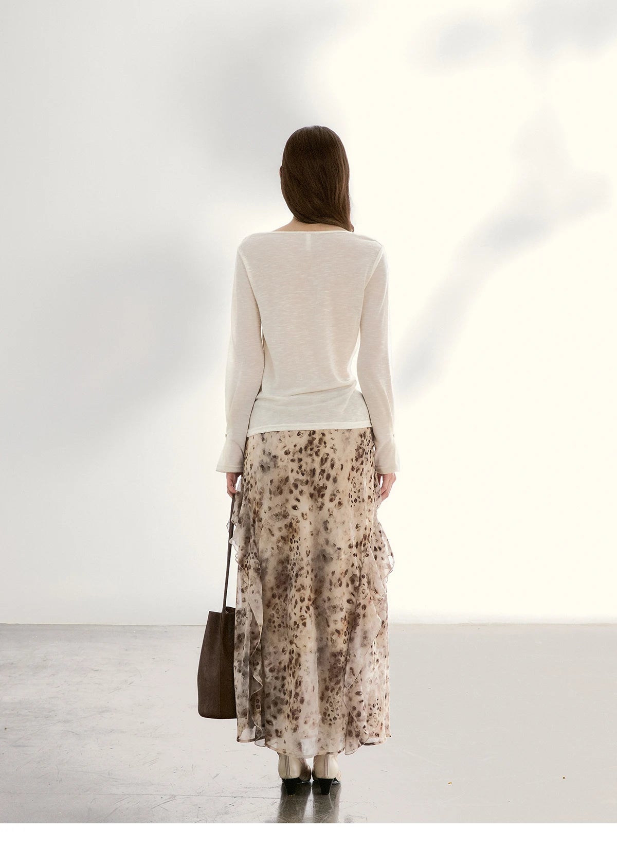 MISHOW Leopard Print Maxi Skirt Ruffled Chiffon Elastic Waist MXF108B0772