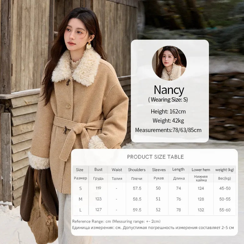 Mishow Thick Wool Blend Belted Patchwork Coat MXE92W0997