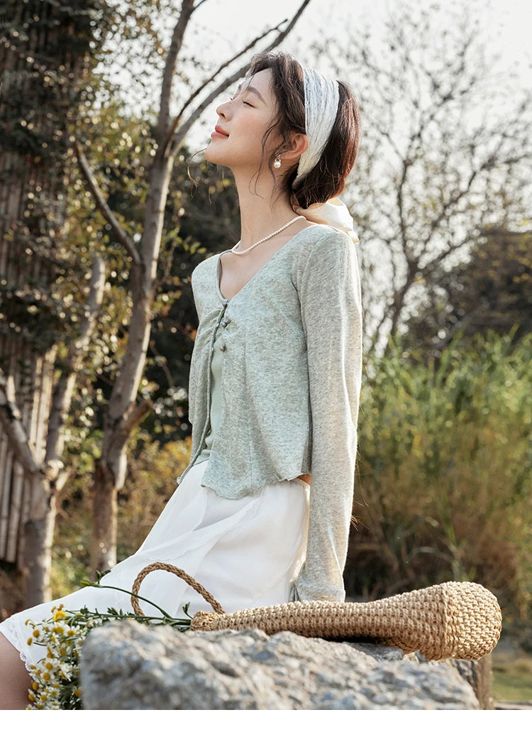 Mishow Light Green Lace Bow Camisole & Cardigan Set MXE15T0504