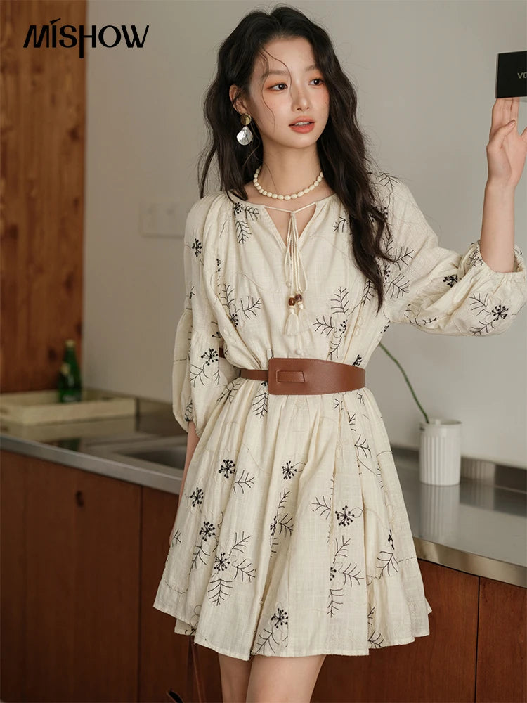 MISHOW Embroidered Doll Lantern Sleeve Dress MXE41L2480