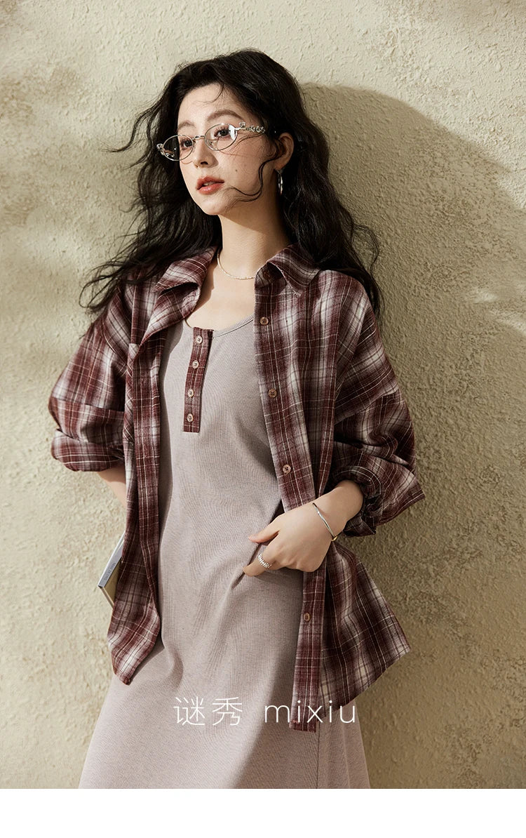 Mishow Plaid Shirt Grey Vest Dress (Separately) MXE13L2093