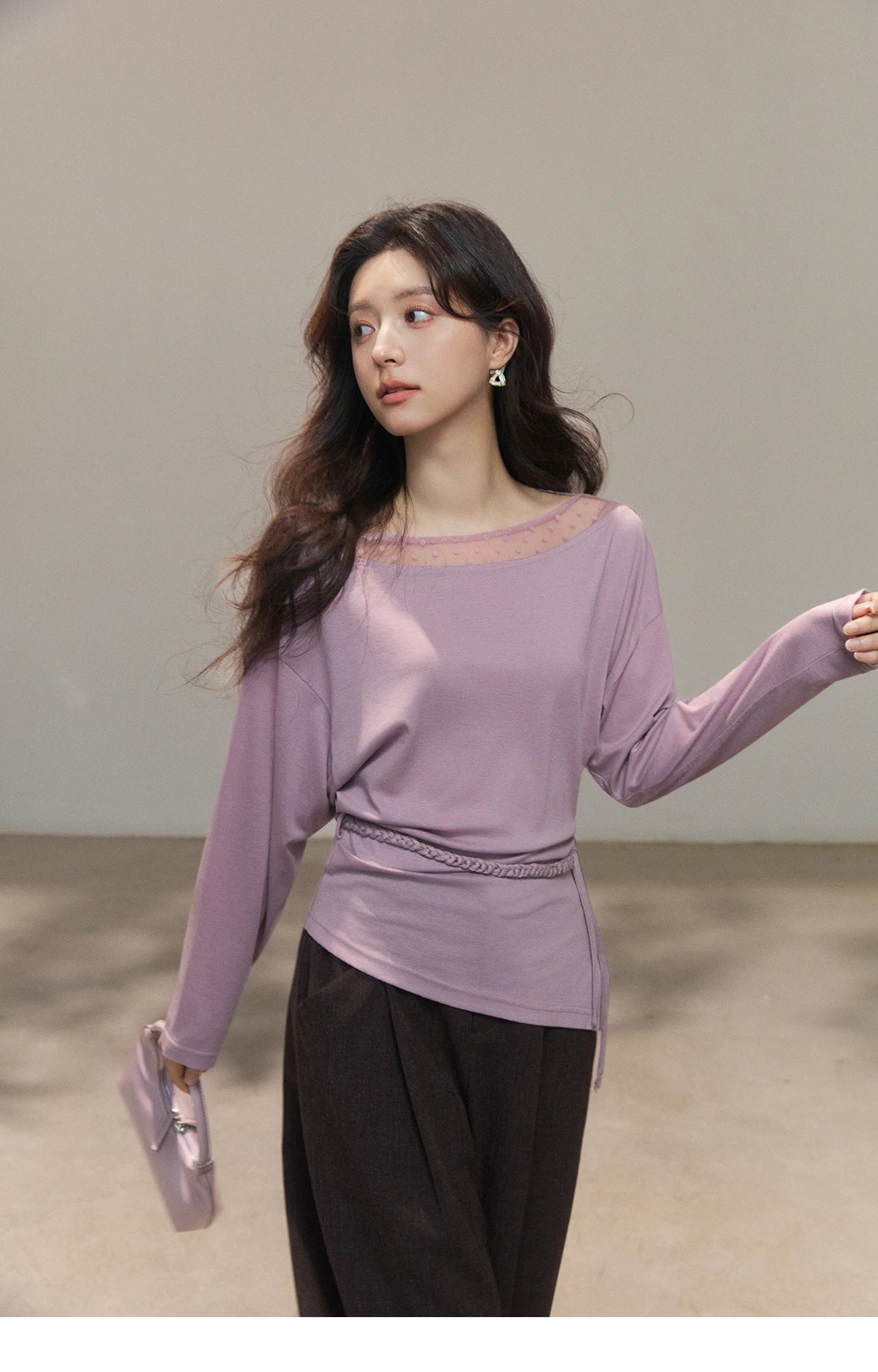Mishow Mesh Wool Lace Polka Dot Splicing Top MXF13Z3001
