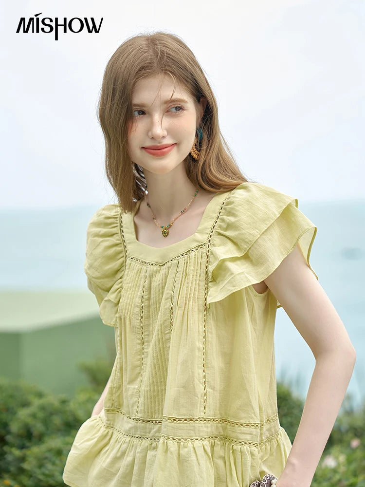 MISHOW Lace Flying Sleeve Blouse Square Neck MXD30X1574