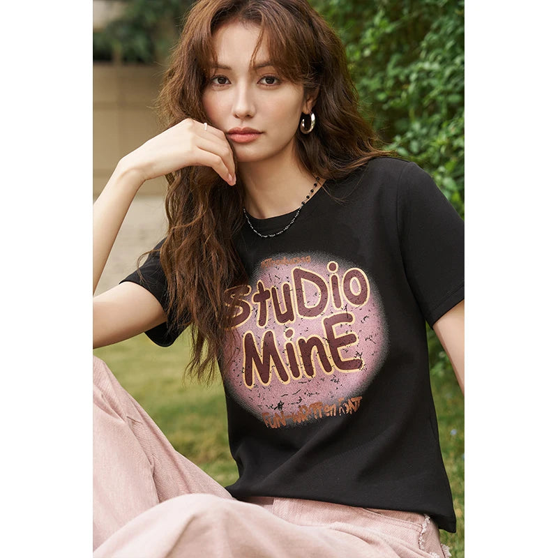 Mishow Letter Print Crew Neck Tee MXD13T0164