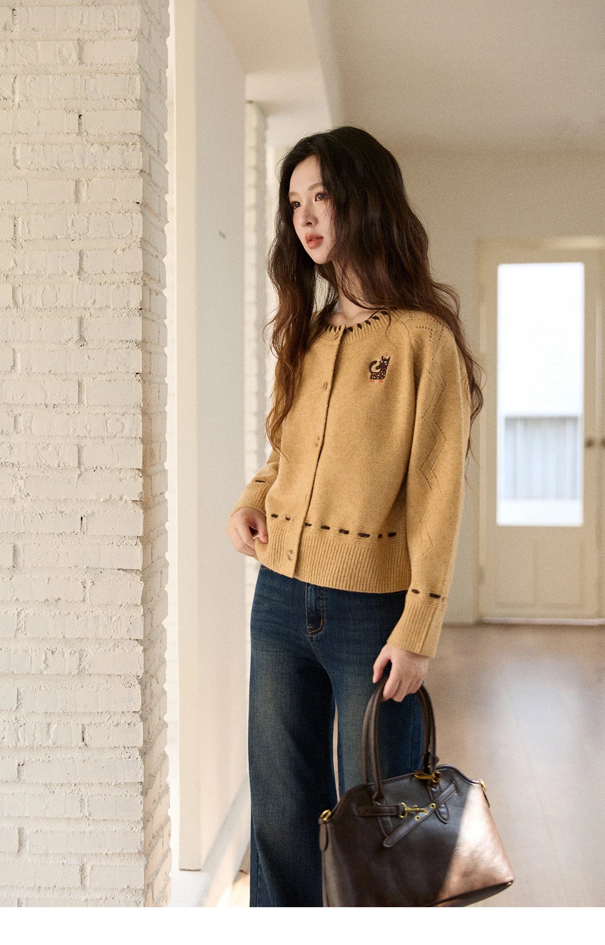 Mishow Retro Orange Little Fox Embroidered Cardigan MXE88Z2598