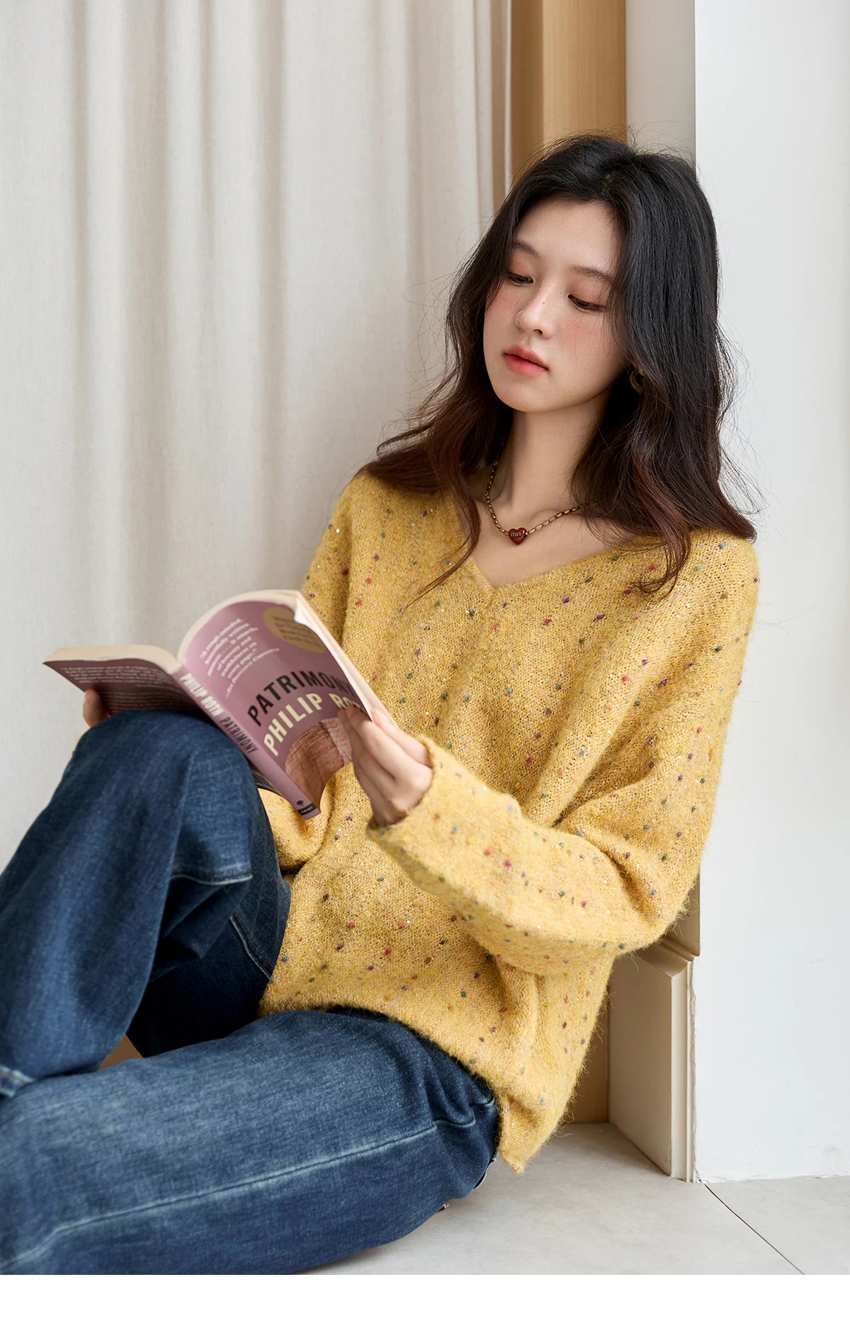 Mishow Retro Yellow Sequins V-Neck Pullover MXE47Z2572