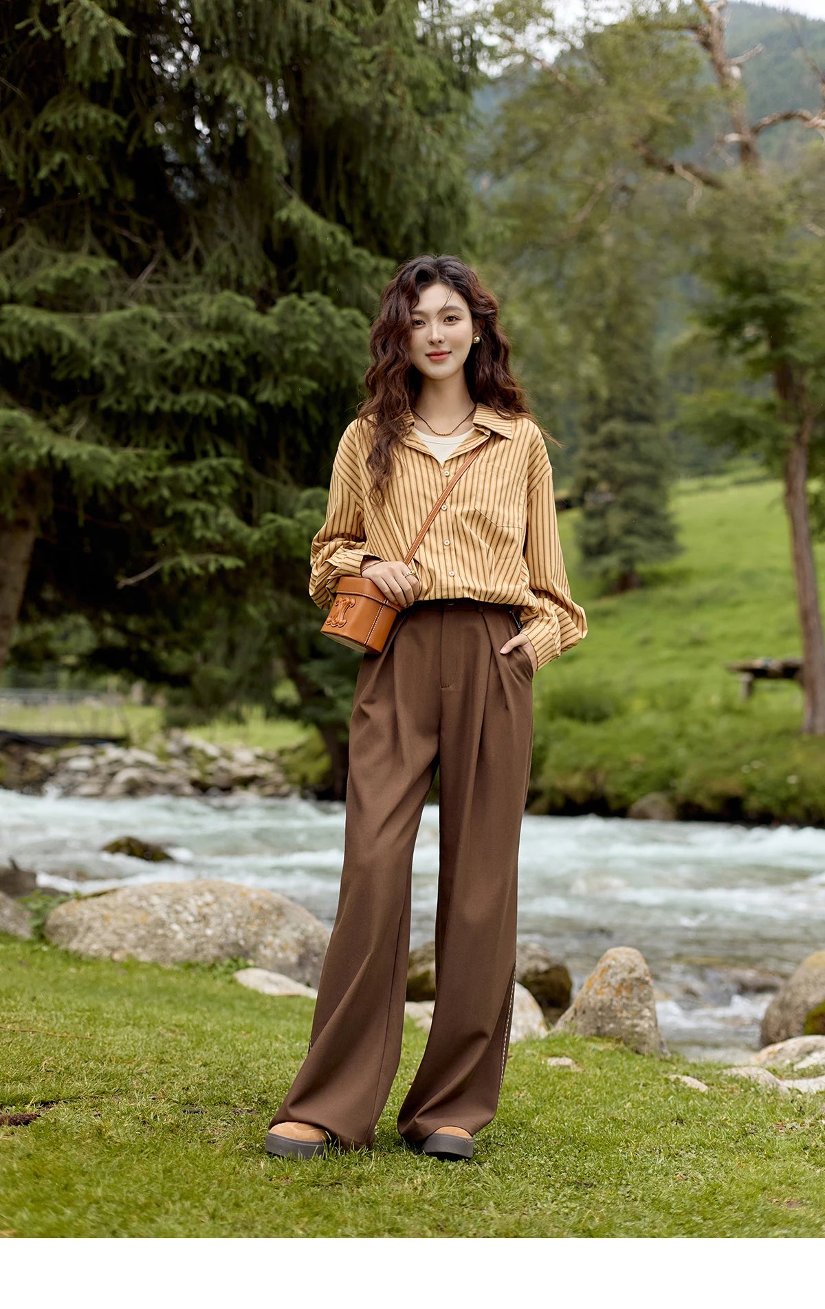 MISHOW Loose Lapel Stripe Fake Two Piece Shirt Asymmetric Pocket MXD43C0303
