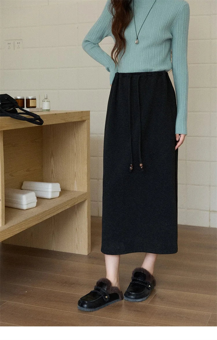 MISHOW Brown Retro High Waist Skirt Back Split Straight Leg MXE90B2447