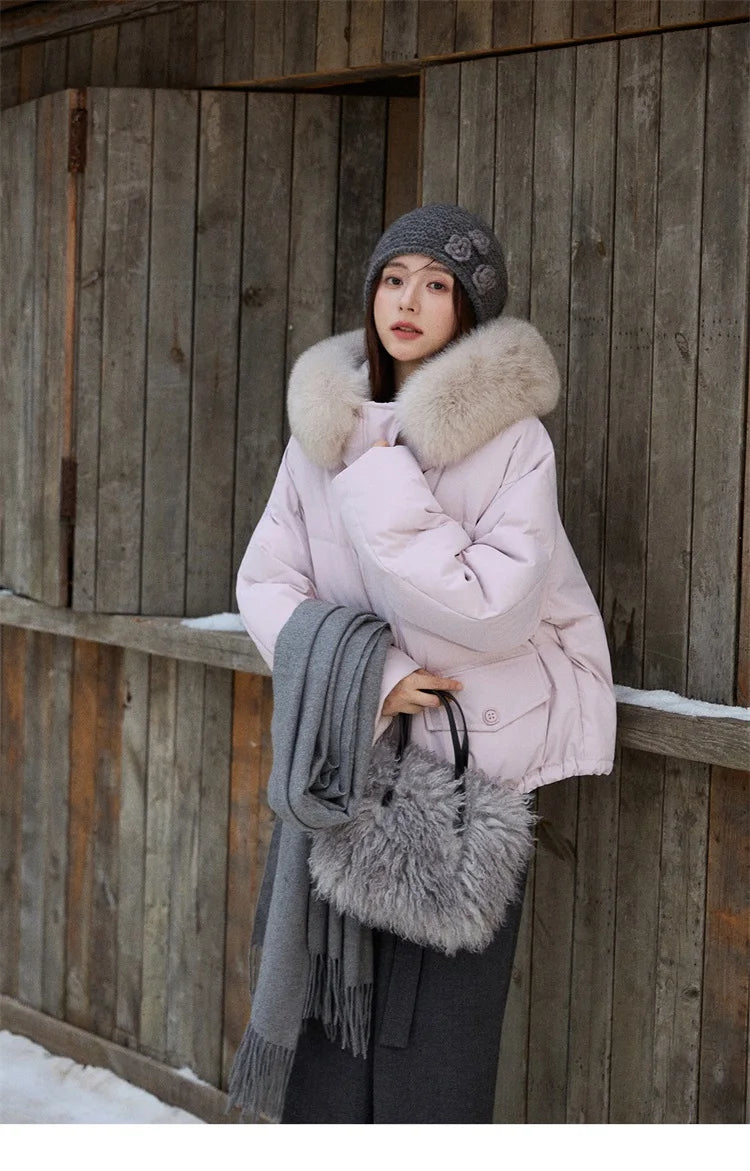 Mishow Short Detachable Fur Collar Down Jacket MXE87Y0084