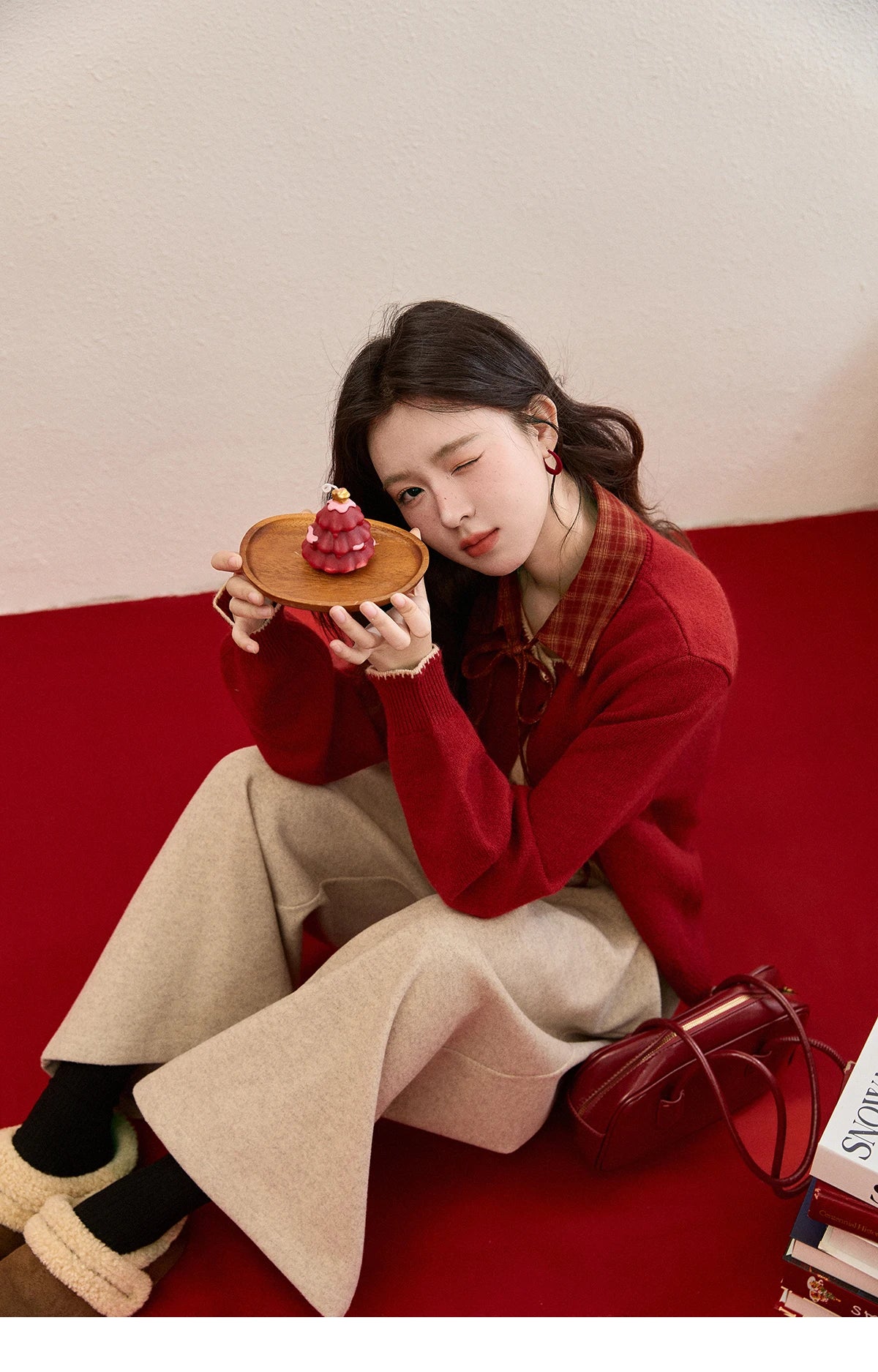 Mishow Color Block Fake Two-Piece Removable Collar Cardigan MXE93Z2816