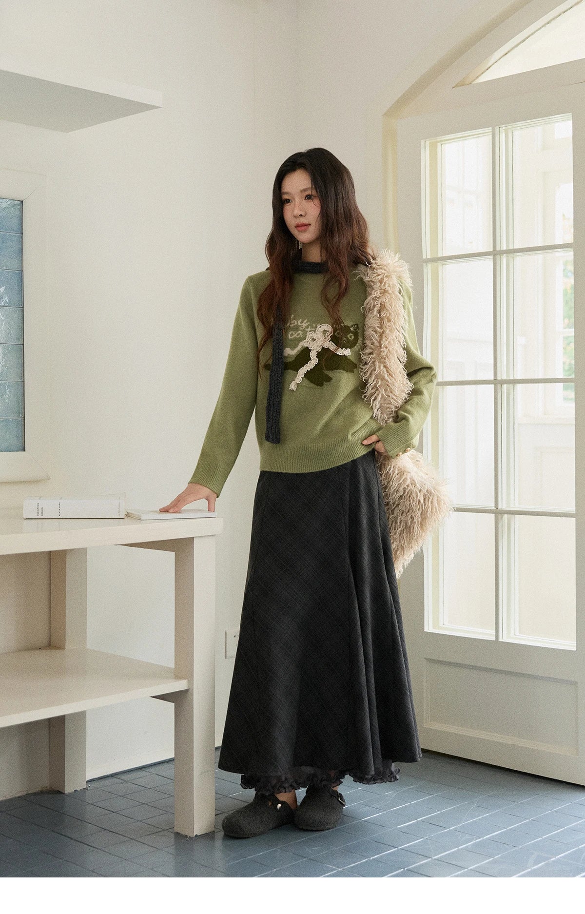 Mishow Cat Jacquard Three-Dimensional Bow Pullover MXE86Z2750