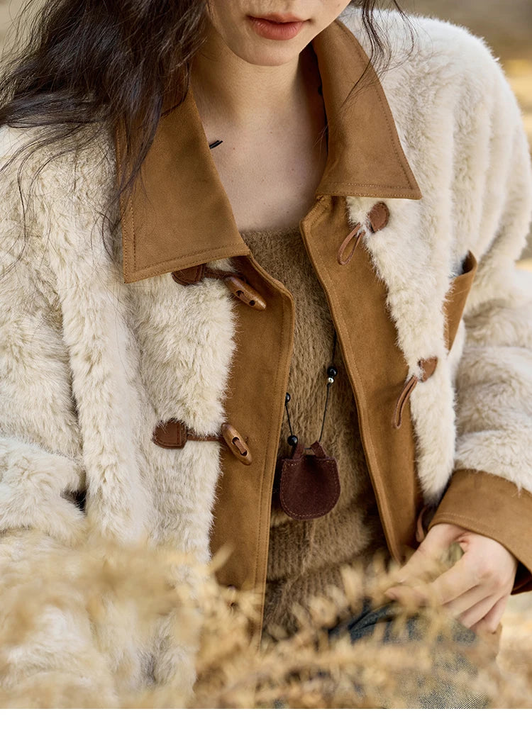Mishow Lamb Wool Ox Horn Button Short Jacket MXD36W0504