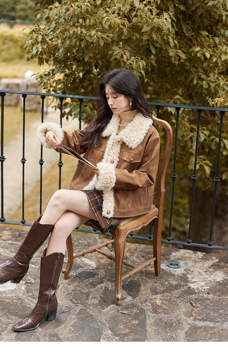 Mishow Leather Fur Lamb Wool Spliced Jacket MXD56W0538