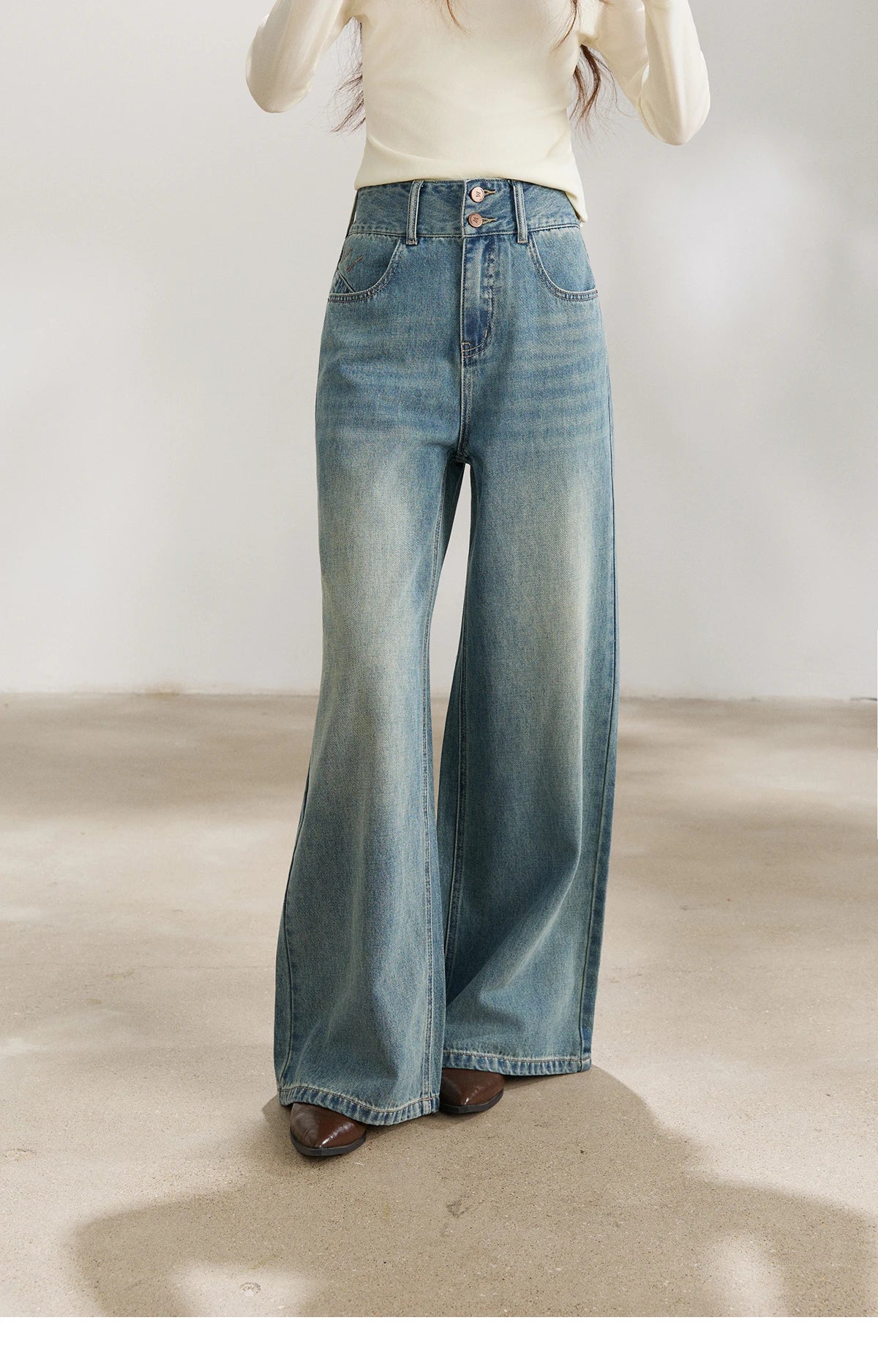 Mishow Vintage Blue Two-Button Wide Leg Jeans MXF108K1005