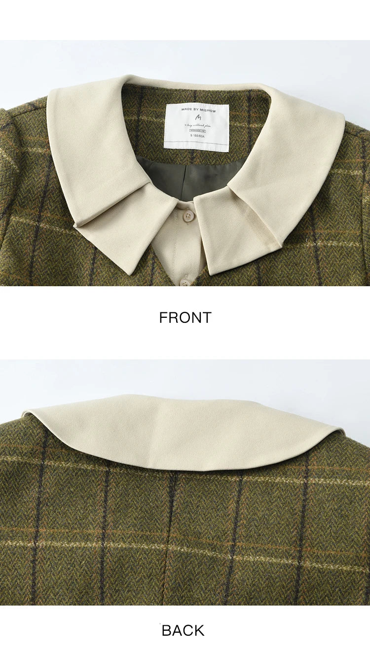 Mishow Retro Plaid Doll Collar Tweed Jacket & Pleated Skirt Set MXD48W0469