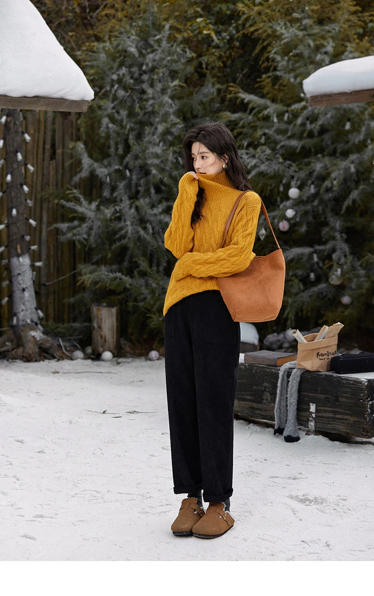 Mishow Turtleneck Texture Solid Warm Pullover MXD57Z1090