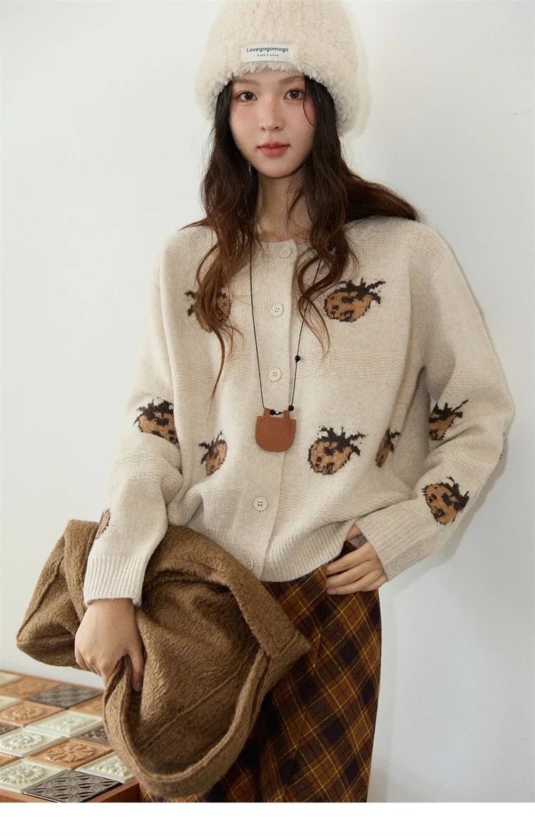 Mishow Funny Pineapple Jacquard Round Neck Cardigan MXE87Z2752
