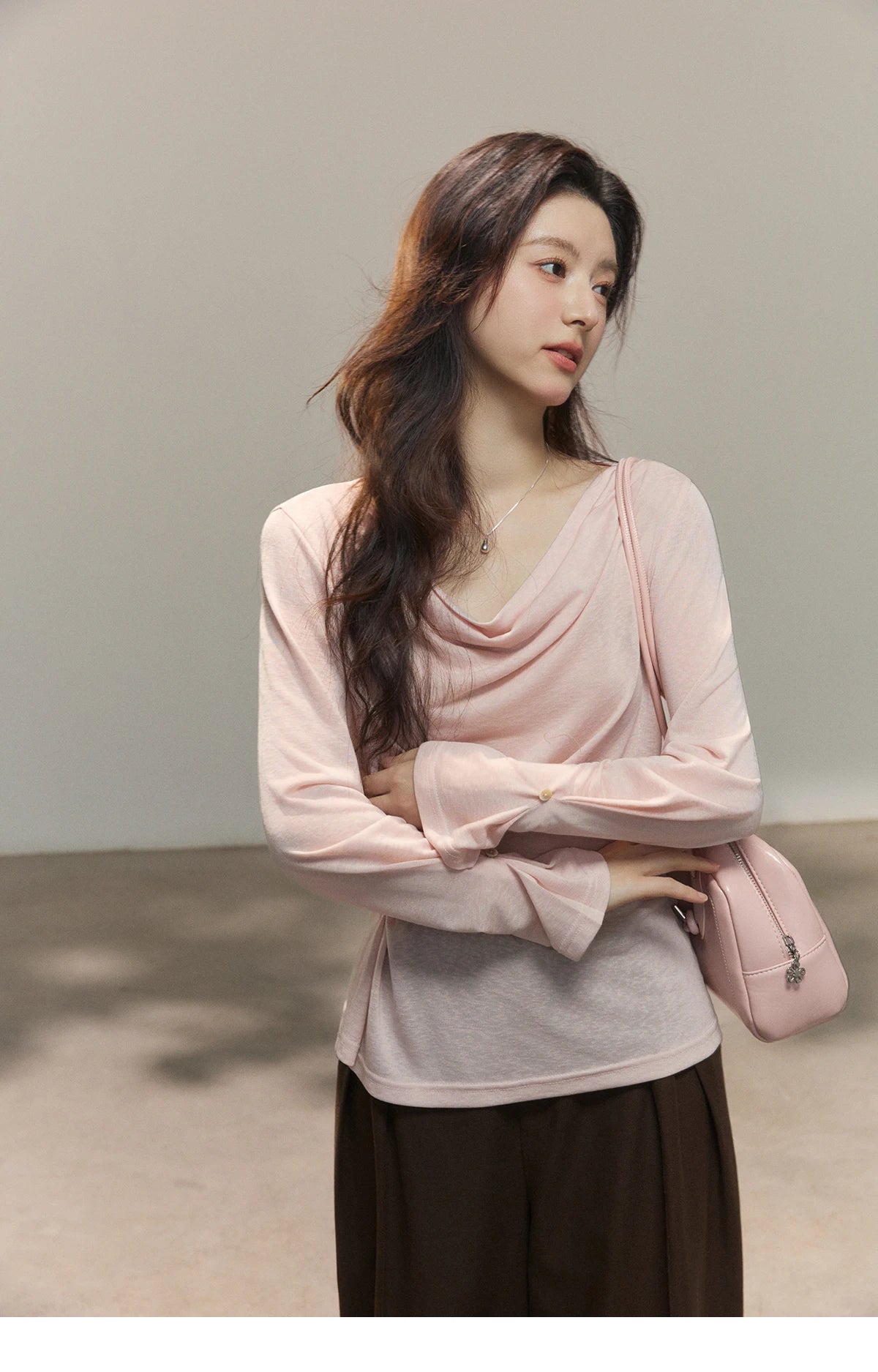 Mishow Multi Colored Swinging Collar Flare Sleeve Top MXF13T1473