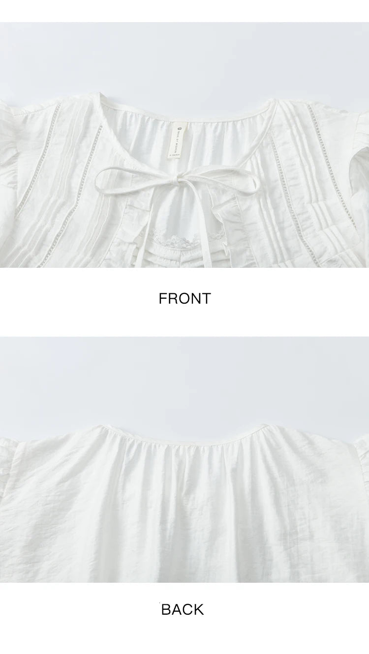 MISHOW White Lace Up Blouse Butterfly Sleeve Hollow Lace MXE34X1784
