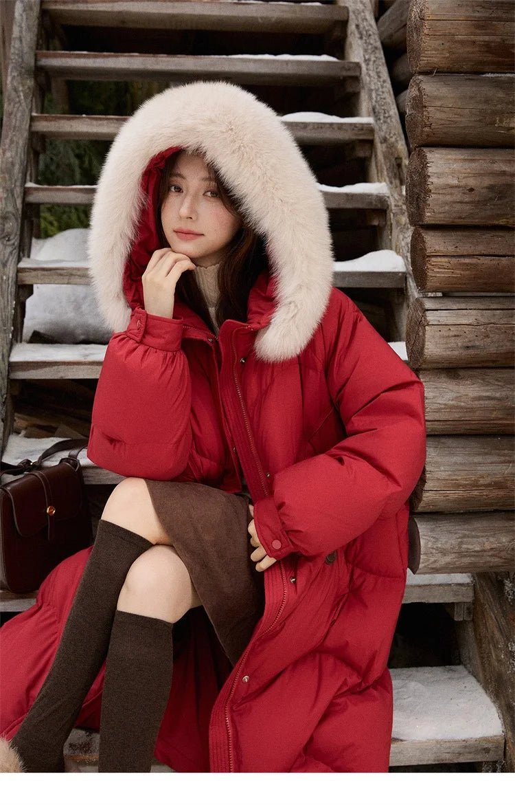 Mishow Fox Fur Collar 90% White Duck Down Jacket MXE51Y0082
