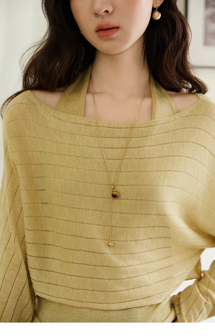 Mishow Striped Hanging Neck Top & Wool Blend Set MXE46T1399