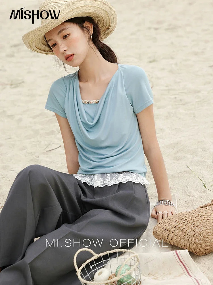 MISHOW Gray High Waist Wide Leg Pants Retro Office MXE32K0921