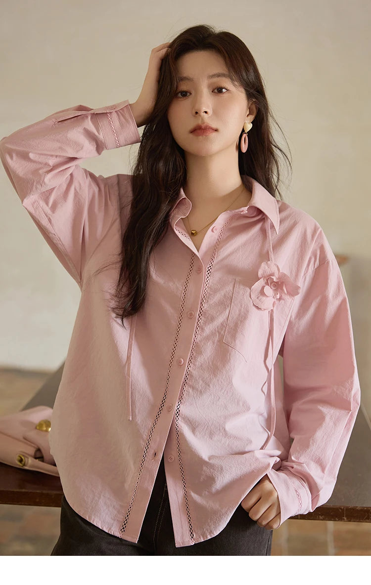 MISHOW Cotton Shirt Petal Ribbon Button Long Sleeve MXE41C2349