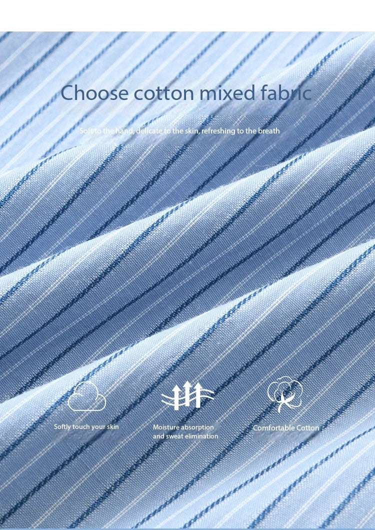 MISHOW Blue Striped Shirt Pocket Turn-Down Collar MXE11C0399