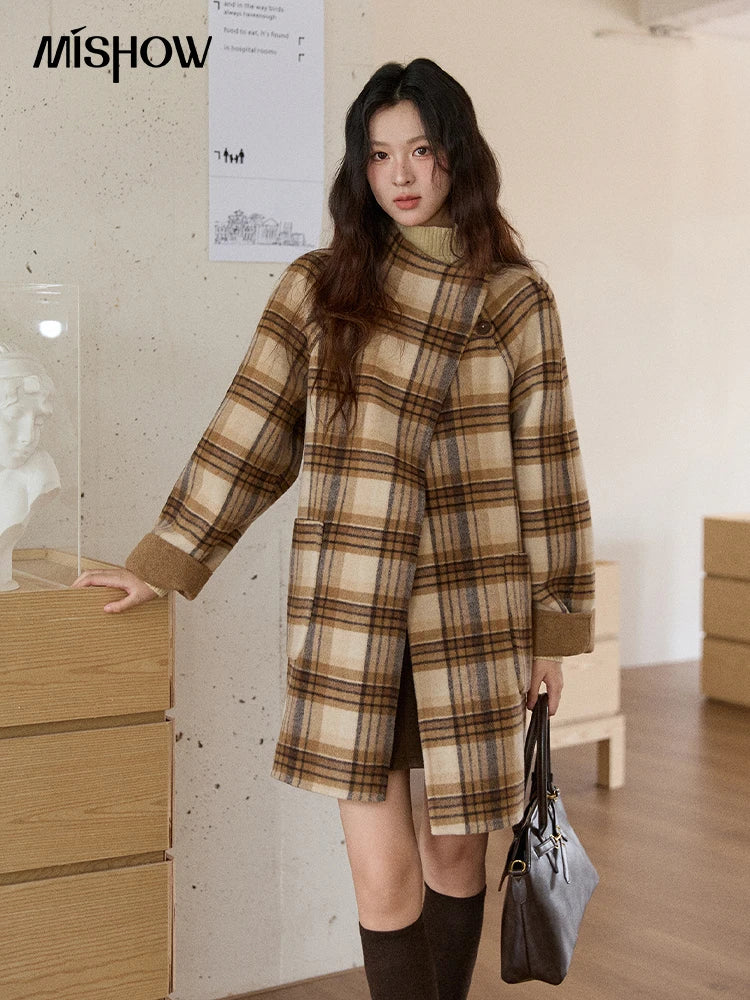 Mishow Plaid Double-Faced Wool Coat MXE89W0898
