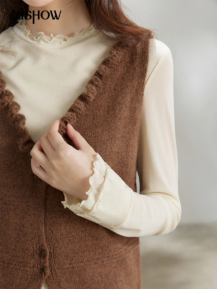 Mishow Brown Knitted Vest & Cable Knit Maxi Skirt Set MXF11T1460