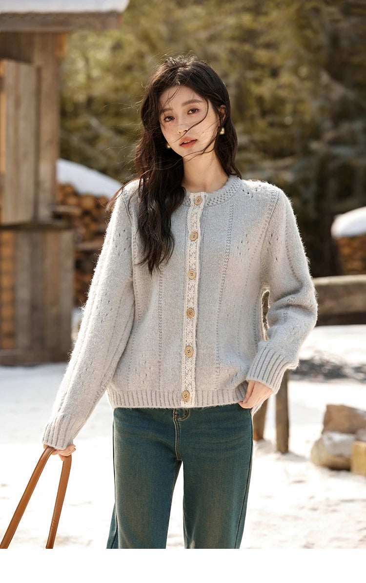 Women's Pink Wool Blend Cardigan Sweater MXD56Z1064
