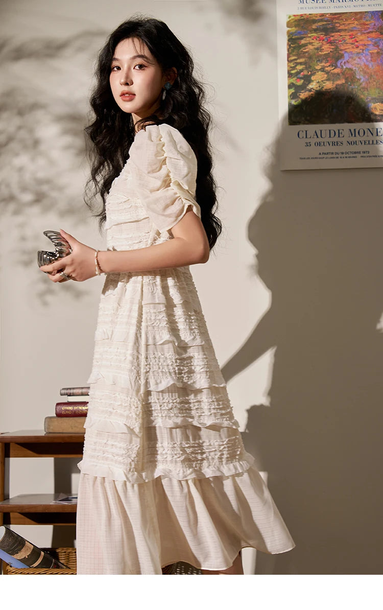 MISHOW French Lace Chiffon Midi Dress MXD21L1756