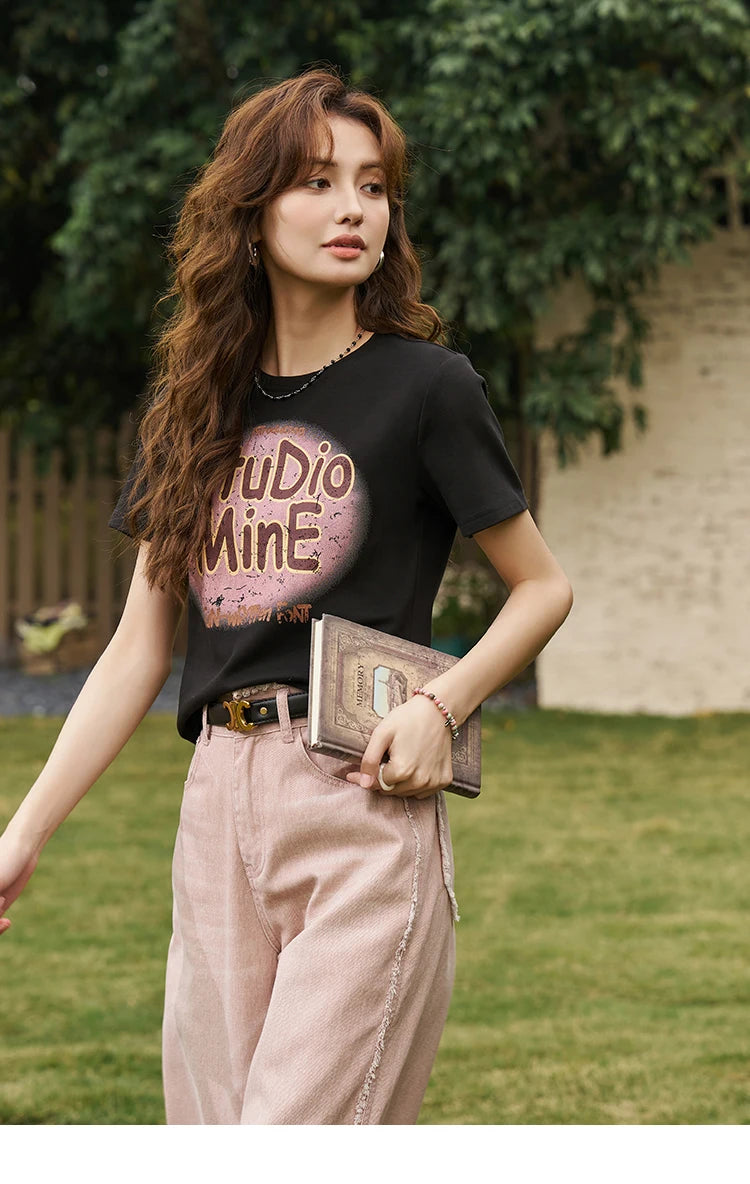 Mishow Letter Print Crew Neck Tee MXD13T0164