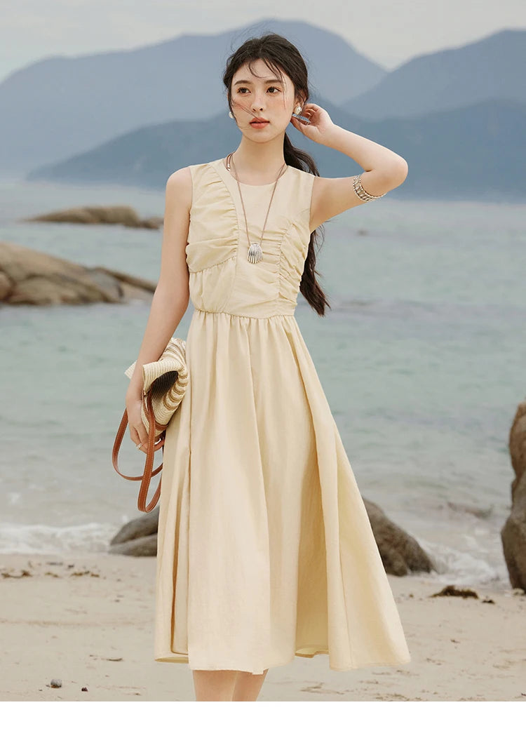 Mishow Solid Sleeveless Belted Office Dress MXE31L2188