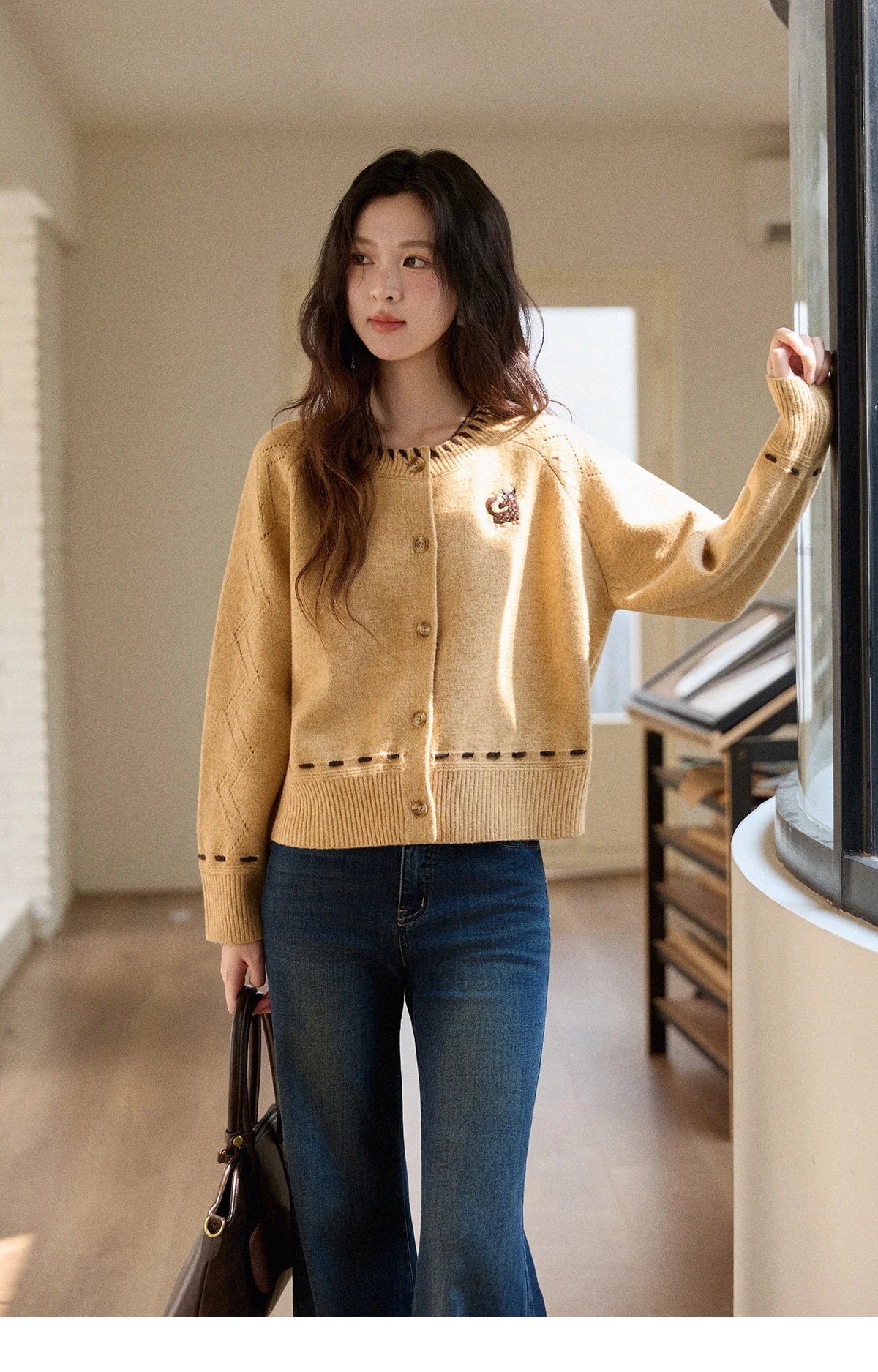 Mishow Retro Orange Little Fox Embroidered Cardigan MXE88Z2598