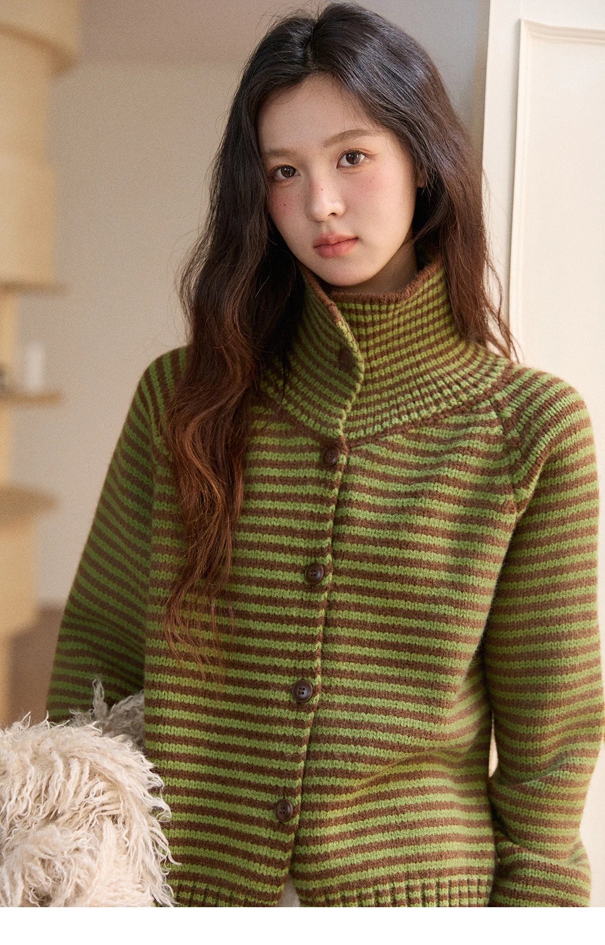 Mishow Striped Stand Collar Raglan Cardigan MXE88Z2690