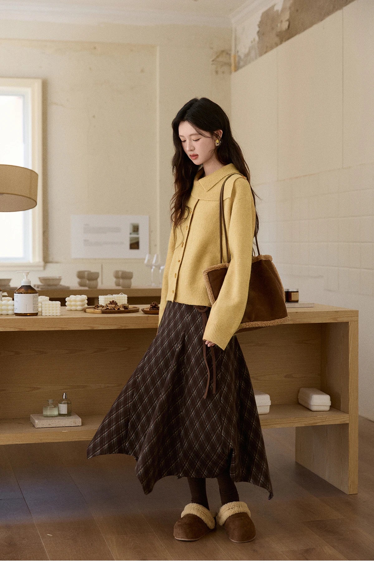 Mishow Mustard Yellow Asymmetric Collar Dropped Sleeve Cardigan MXE93Z2936