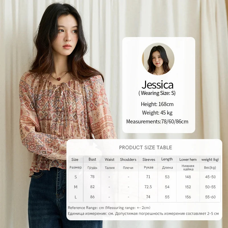 MISHOW National Style Printed Blouse Round Neck Drop Sleeve MXE47X2508