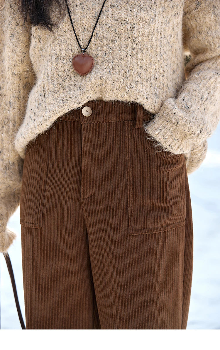 MISHOW Corduroy Pants High Waist Straight Pocket Velvet Inside MXD55K0813