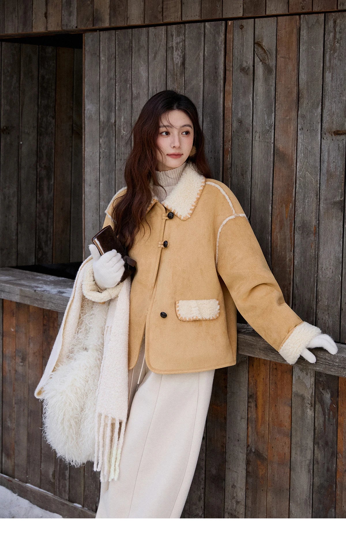 MISHOW Yellow Fur Suede Jacket Lapel Loose Warm MXE92W1016