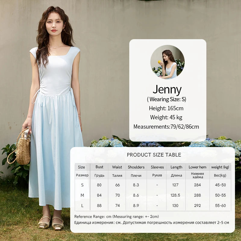 Mishow Square Neck Patchwork Side Drawstring Dress MXD23L1818
