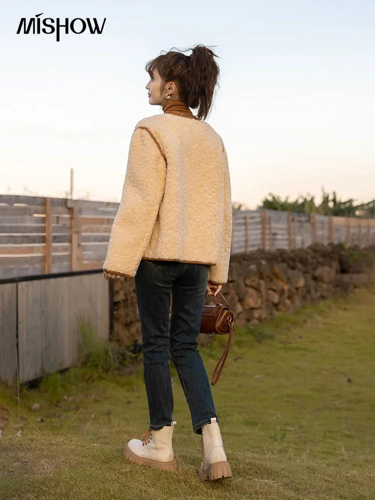 MISHOW Lamb Wool Coat Double Breasted French Lambswool MXB45W0850