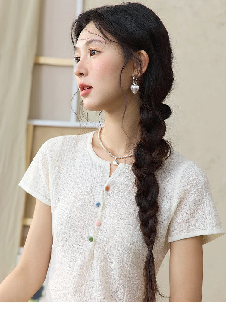 Mishow Twisted Design Dopamine Button Tee MXE34Z1243