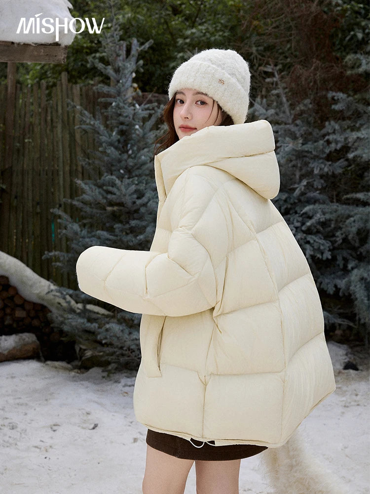 Mishow Milk Yellow Velvet Hooded Down Jacket MXE92Y0090