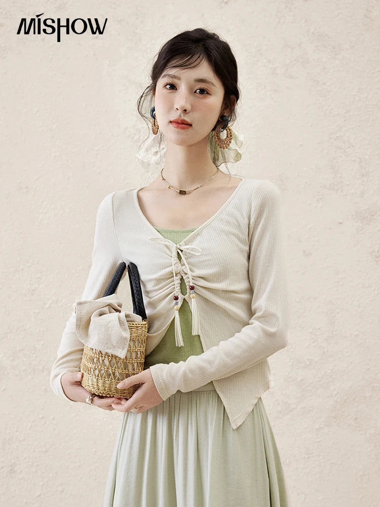 Mishow Fake Two Piece Lace-up Knit Top MXE15Z1185