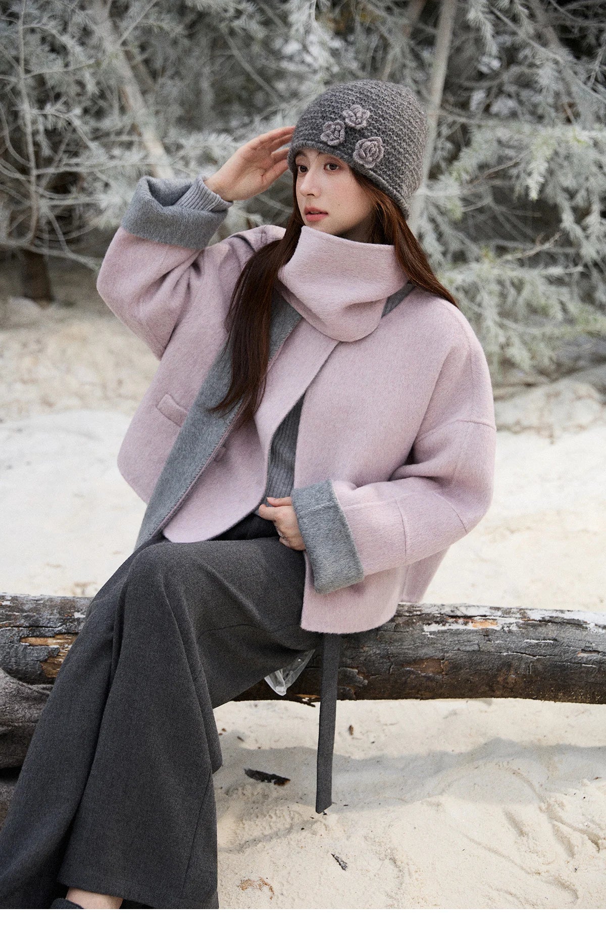 Mishow Tweed Wool Double-Faced Short Coat with Scarf MXE86W0977