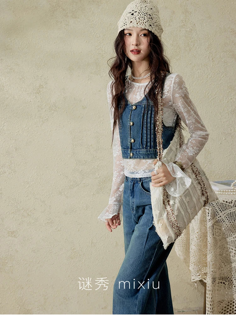 Mishow Retro Deep Blue Denim Vest Coat MXE16W0750