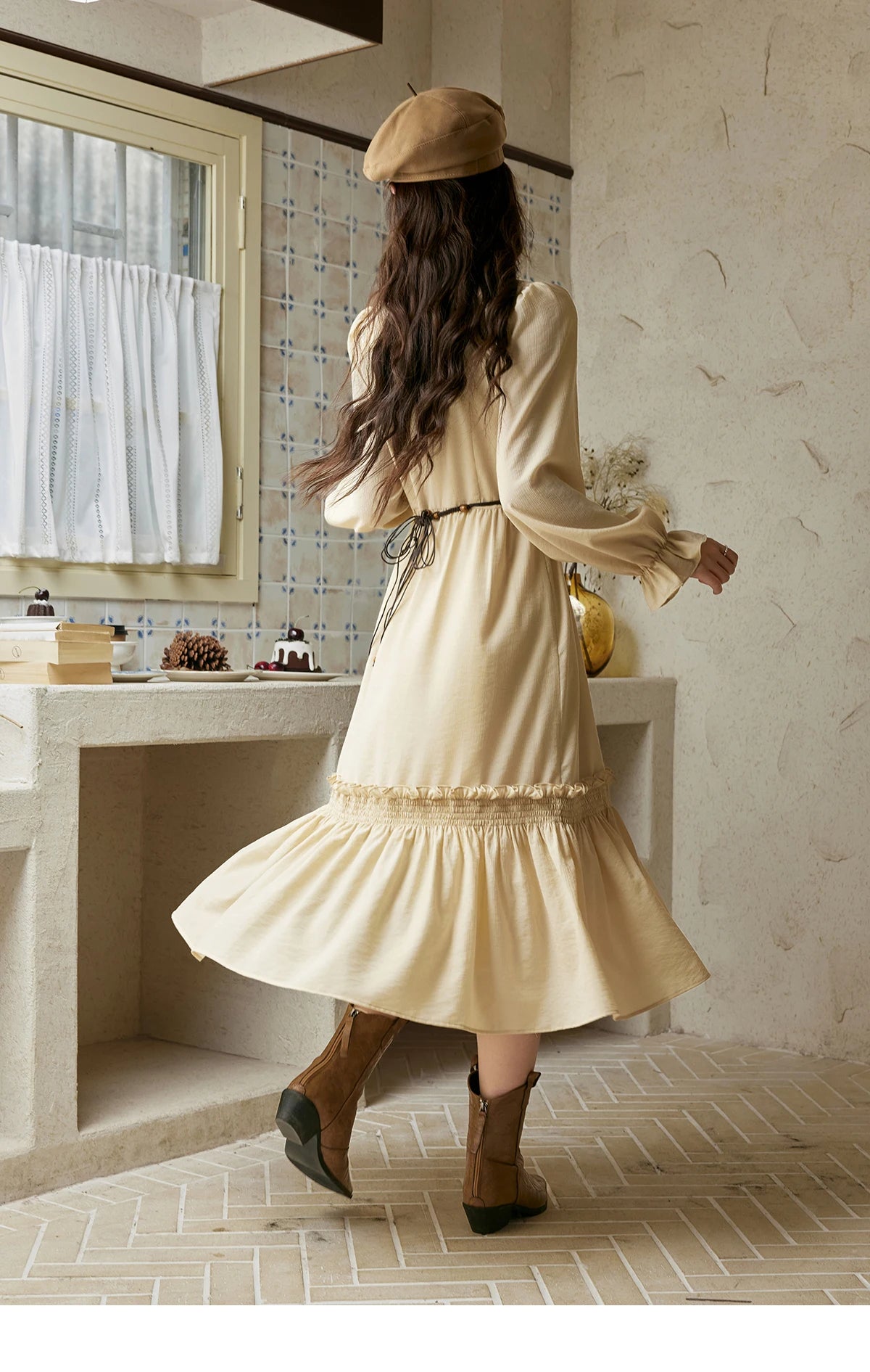 Mishow French Stand Neck Lotus Leaf Sleeve Dress MPD42L2036